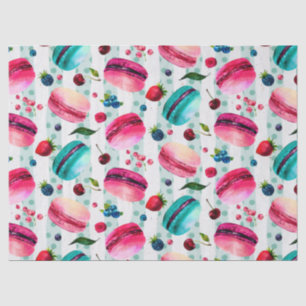 Macarons French Pastry With Berries And Polka Dots Tissue Paper