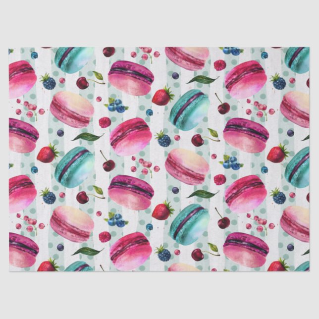 Macarons French Pastry With Berries And Polka Dots Tissue Paper (Front)