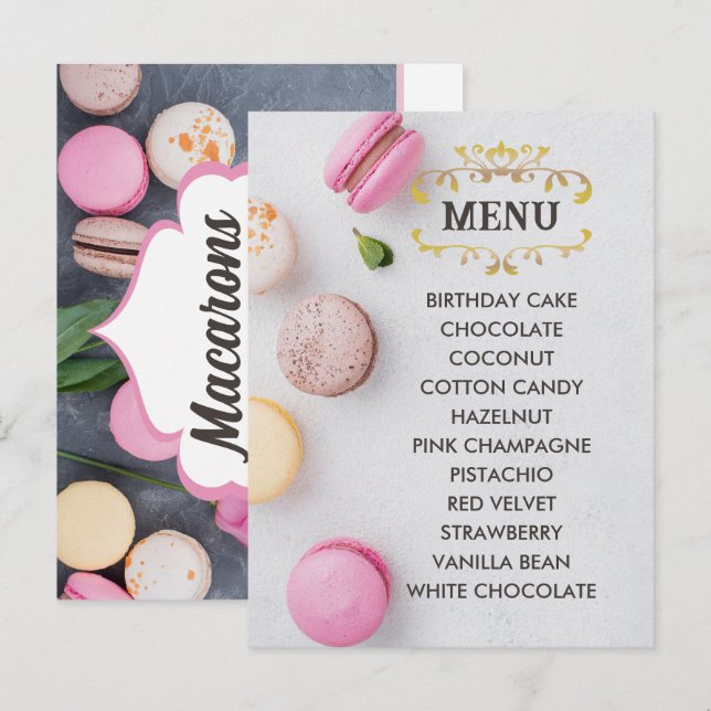 Macarons gris Elégant Saveurs Menu Carte Postale (Devant / Derrière)