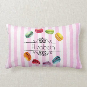 Macarons In A Circle On Pink Stripes Custom Lumbar Pillow