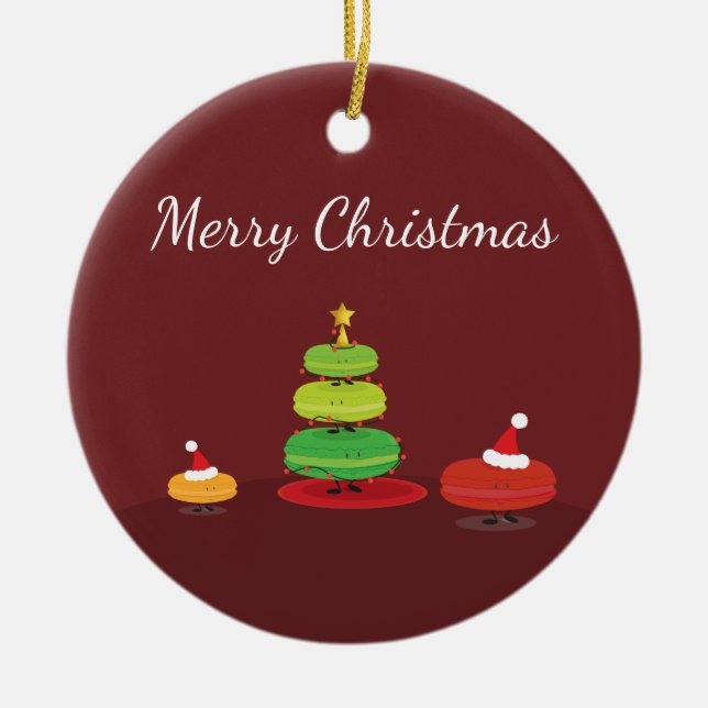 Macarons Merry Christmas Ceramic Ornament (Front)