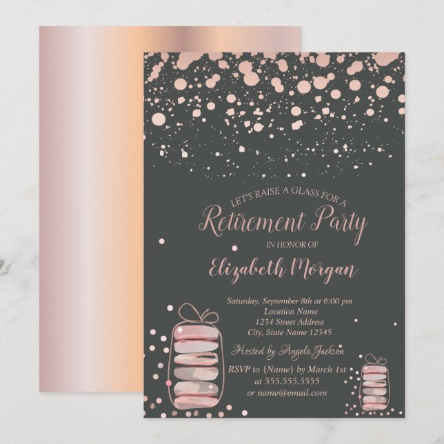 Macarons Rose Gold  Retirement Invitation (Front/Back)