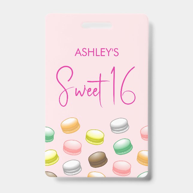 Macarons Sweet 16 Party Badge (Front)