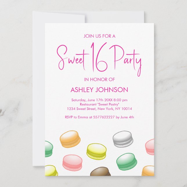 Macarons Sweet 16 Party Invitation (Front)