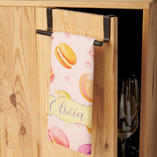 Macarons Watercolor Pattern Personalized Kitchen Towel