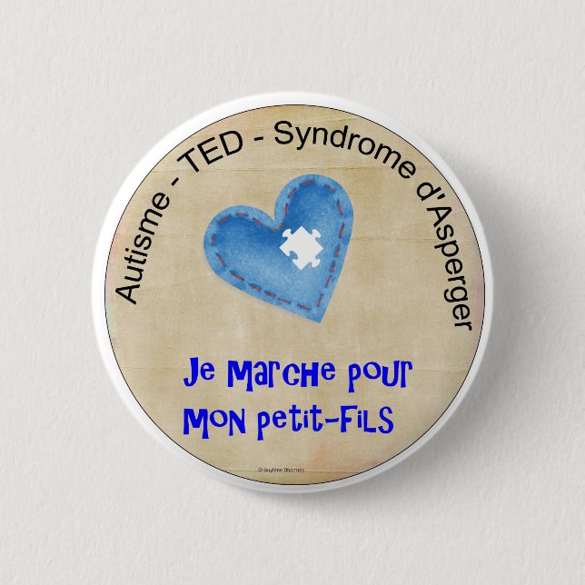 Macaroon I walk for my grandson 2 Inch Round Button (Front)