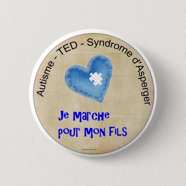 Macaroon I walk for my son 2 Inch Round Button (Front)