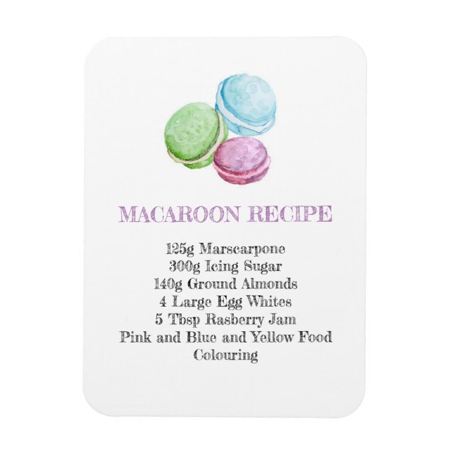 MACAROON RECIPE KITCHEN FLEXIBLE FRIDGE MAGNET (Vertical)
