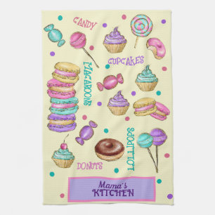 Macaroons Cupcakes Lollipops and Doughnuts Kitchen Towel