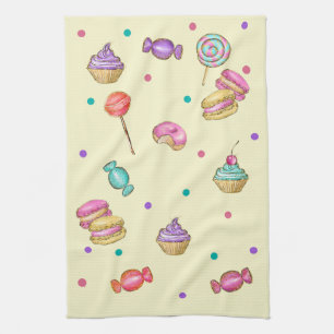 Macaroons Cupcakes Lollipops and Doughnuts   Kitchen Towel
