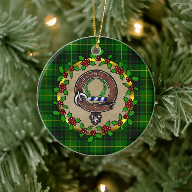 MacArthur Badge & Tartan Personalized Christmas Ceramic Ornament (Tree)