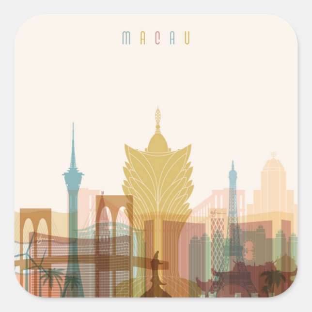 Macau, China | City Skyline Square Sticker (Front)