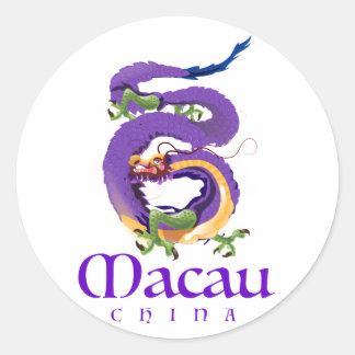 Macau China Dragon travel poster. Classic Round Sticker