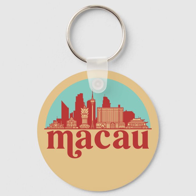 Macau China Retro City Skyline Cityscape Art Keychain (Front)