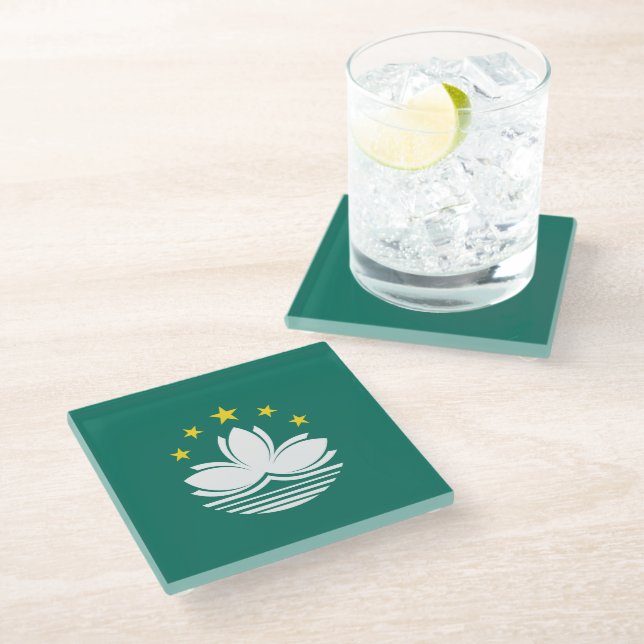 Macau flag glass coaster (Angled)