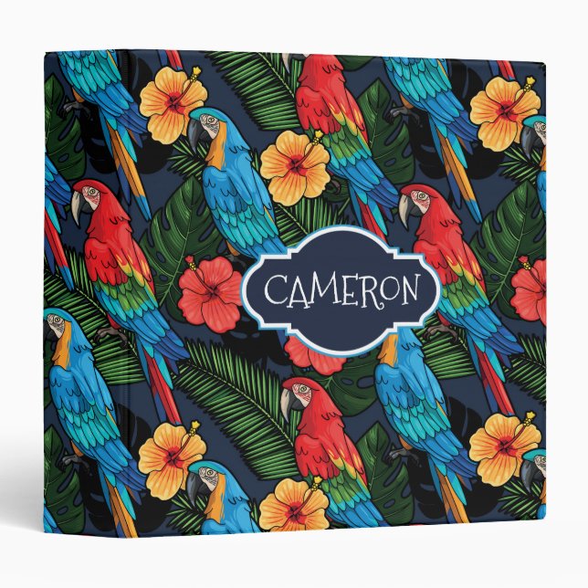 Macaw And Hibiscus Pattern | Add Your Name Binder (Front/Spine)