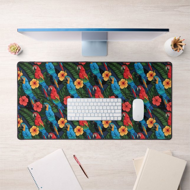 Macaw And Hibiscus Pattern | Add Your Name Desk Mat (Office 1)