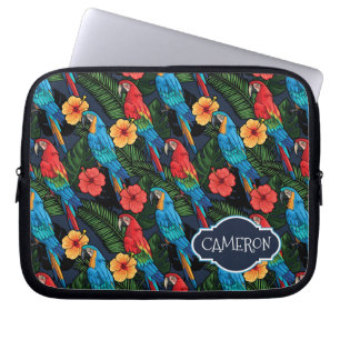 Macaw And Hibiscus Pattern Add Your Name Laptop Sleeve