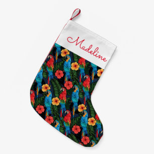 Macaw And Hibiscus Pattern Add Your Name Small Christmas Stocking
