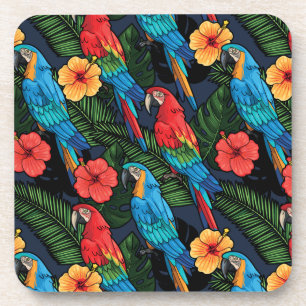 Macaw And Hibiscus Pattern Coaster
