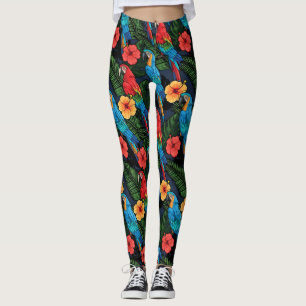 Macaw And Hibiscus Pattern Leggings