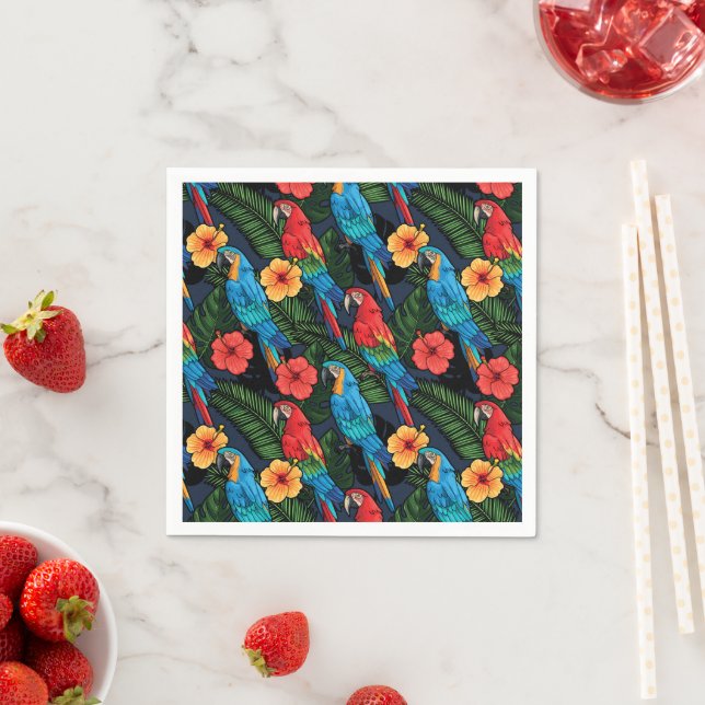 Macaw And Hibiscus Pattern Napkin (Insitu)