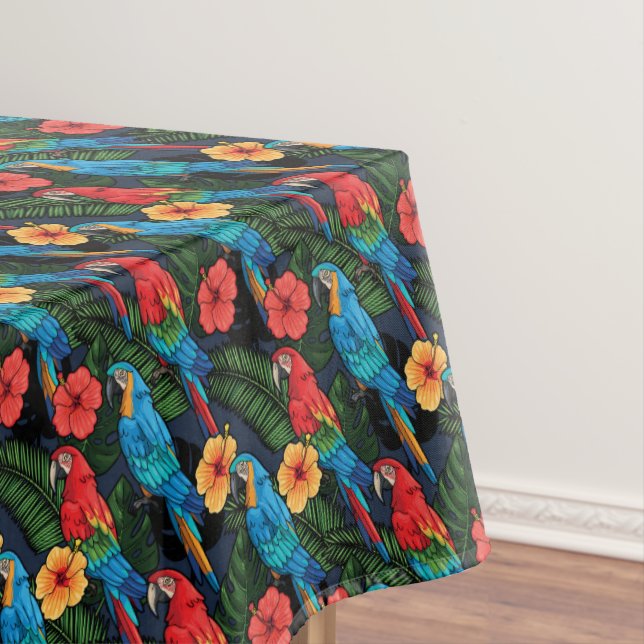 Macaw And Hibiscus Pattern Tablecloth (In Situ)