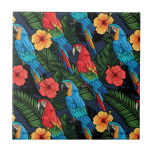Macaw And Hibiscus Pattern Tile
