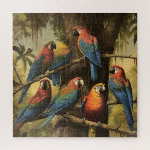 Macaw Assembly in Ancient Tropical Canopy Jigsaw Puzzle