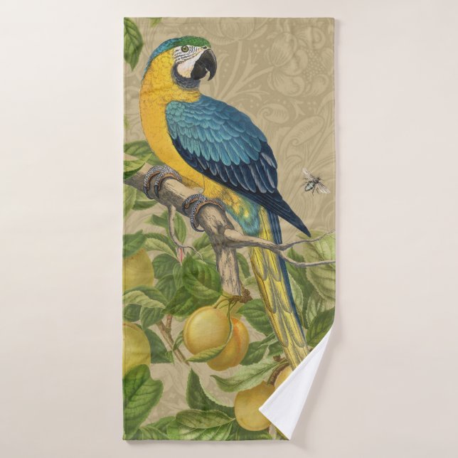 Macaw Blue Yellow Tropical Jungle Antique Bath Towel Set (Bath Towel)