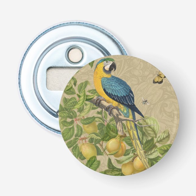 Macaw Blue Yellow Tropical Jungle Antique Bottle Opener (Front)