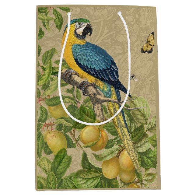 Macaw Blue Yellow Tropical Jungle Antique Medium Gift Bag (Front)