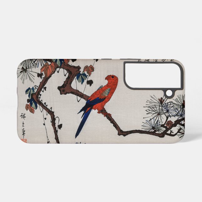 Macaw on Pine Branch, Hiroshige Samsung Galaxy S22 Case (Back Horizontal)