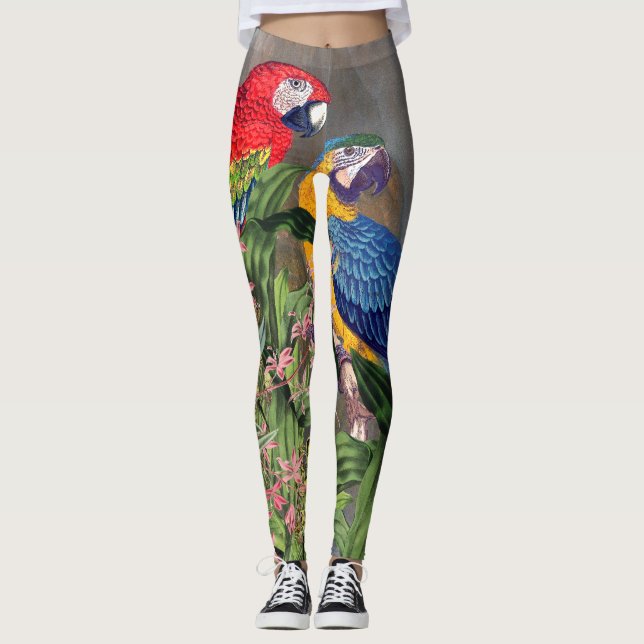 Macaw Parrot Bird Flower  All Over Print Leggings (Front)