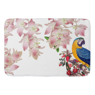 Macaw Parrot Bird Orchid Flowers Bathmat