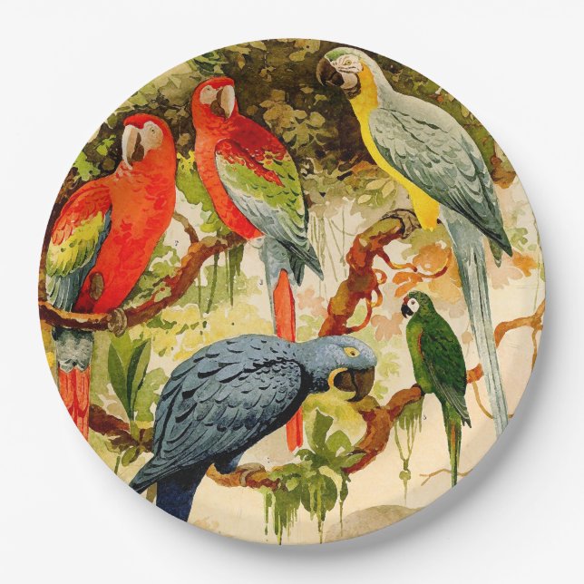 Macaw Parrot Birds Animals Wildlife Paper Plates (Front)