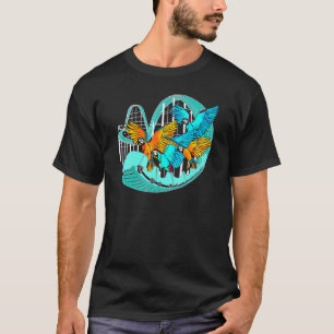 Macaw Parrot Birds Riding Roller Coaster Amusement T-Shirt