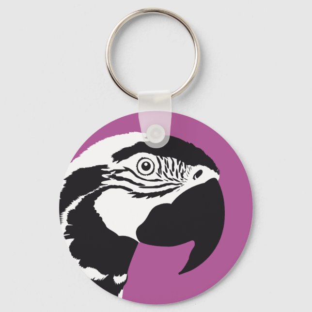 MACAW PARROT BLACK AND WHITE KEYCHAIN (Front)