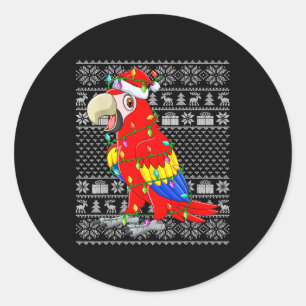 Macaw Parrot Christmas Lights Ugly Sweater Funny B Classic Round Sticker