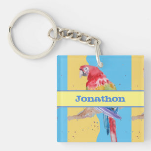 Macaw Parrot Colourful Boys Childs Birthday Blue Keychain