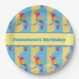 Macaw Parrot Colourful Boys Childs Birthday Blue Paper Plate