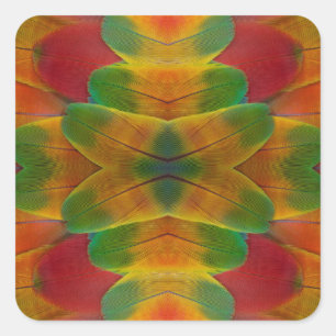 Macaw parrot feather kaleidoscope square sticker