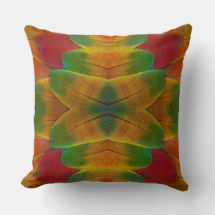 Macaw parrot feather kaleidoscope throw pillow