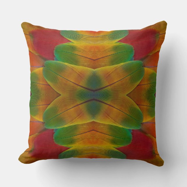 Macaw parrot feather kaleidoscope throw pillow (Front)
