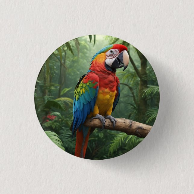 Macaw Parrot in the Jungle 1 Inch Round Button (Front)