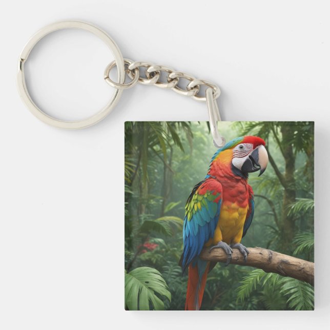Macaw Parrot in the Jungle Keychain (Front)