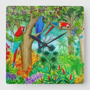 Macaw Parrot Jungle Art Horloge murale