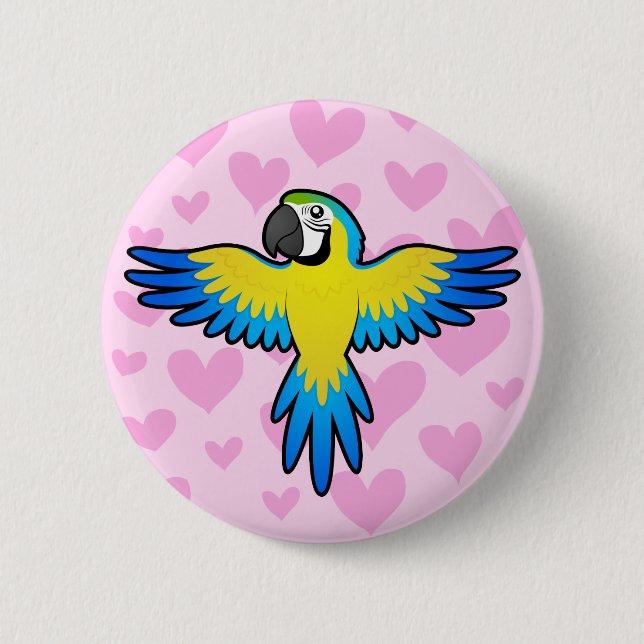 Macaw / Parrot Love 2 Inch Round Button (Front)