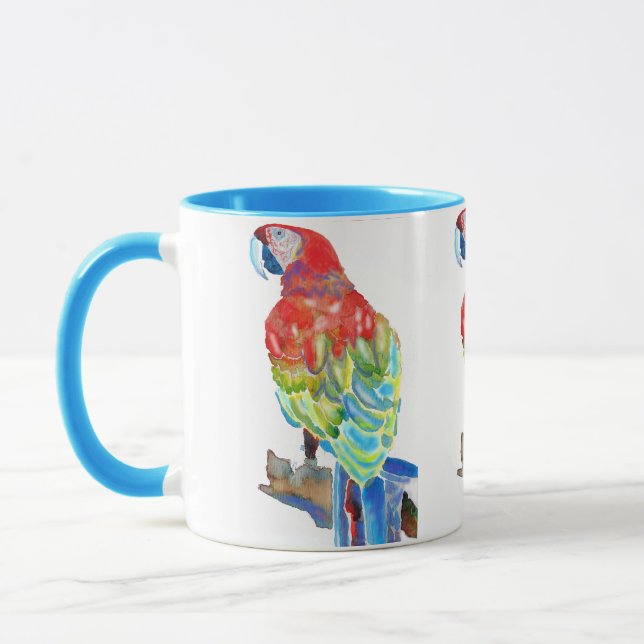 Macaw Parrot oiseaux colorés Aquarelle Mug Bleu (Gauche)