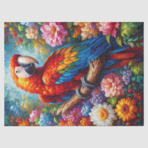 Macaw Parrot with Colourful Flowers Decoupage Tissue Paper